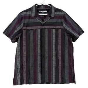 MR TURK Shirt Mens XL Black Geometric Zig Zag Short Sleeve Button Front Retro